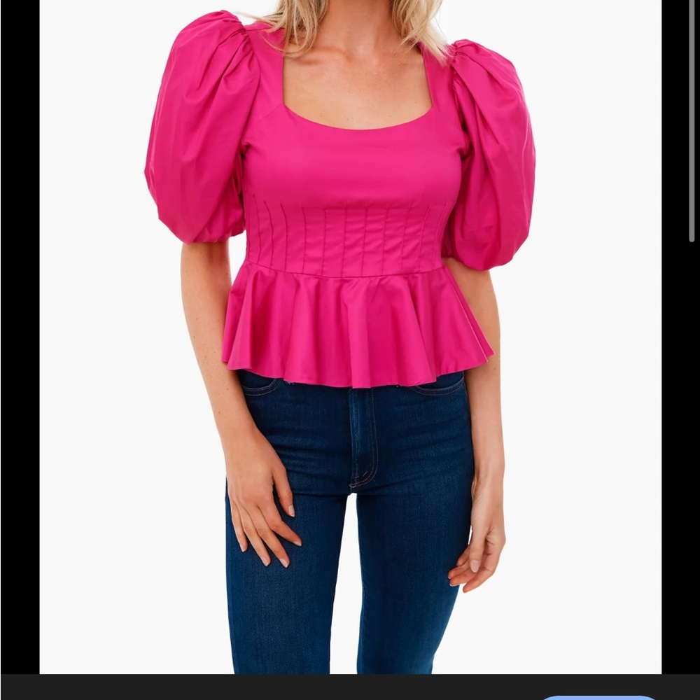 Hunter bell Camille pemplum puff sleeve top in fushia NWT